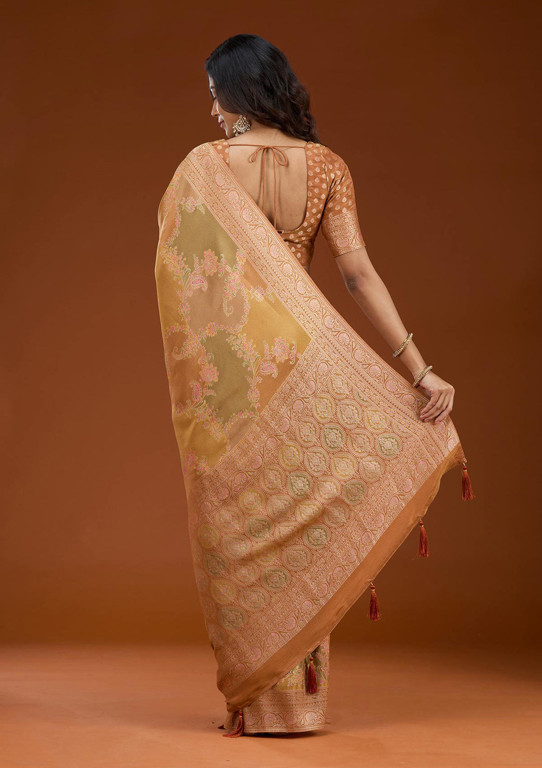 Mustard Cutdana Chiffon Silk Saree