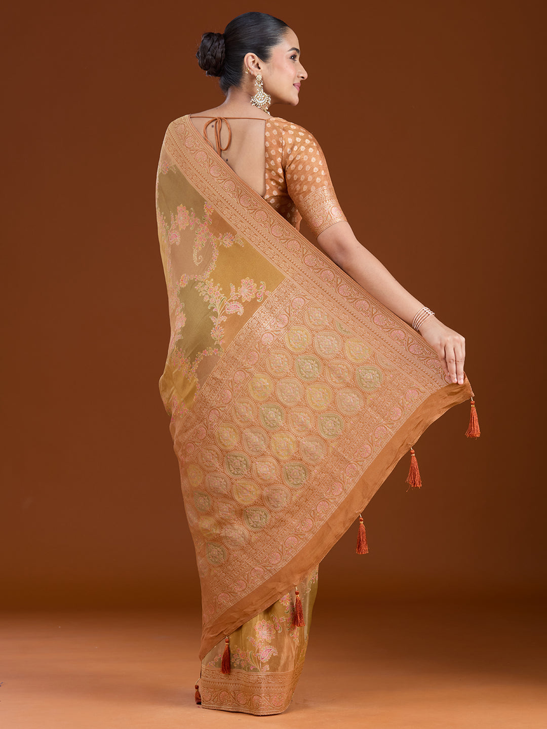 Mustard Cutdana Chiffon Silk Saree