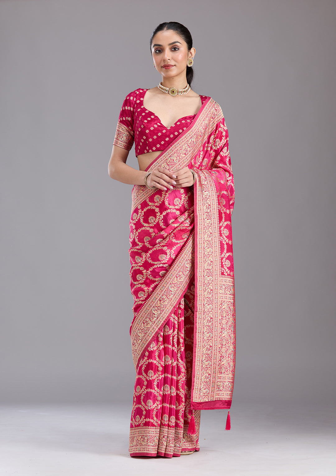Rani Pink Banarasi Silk Saree