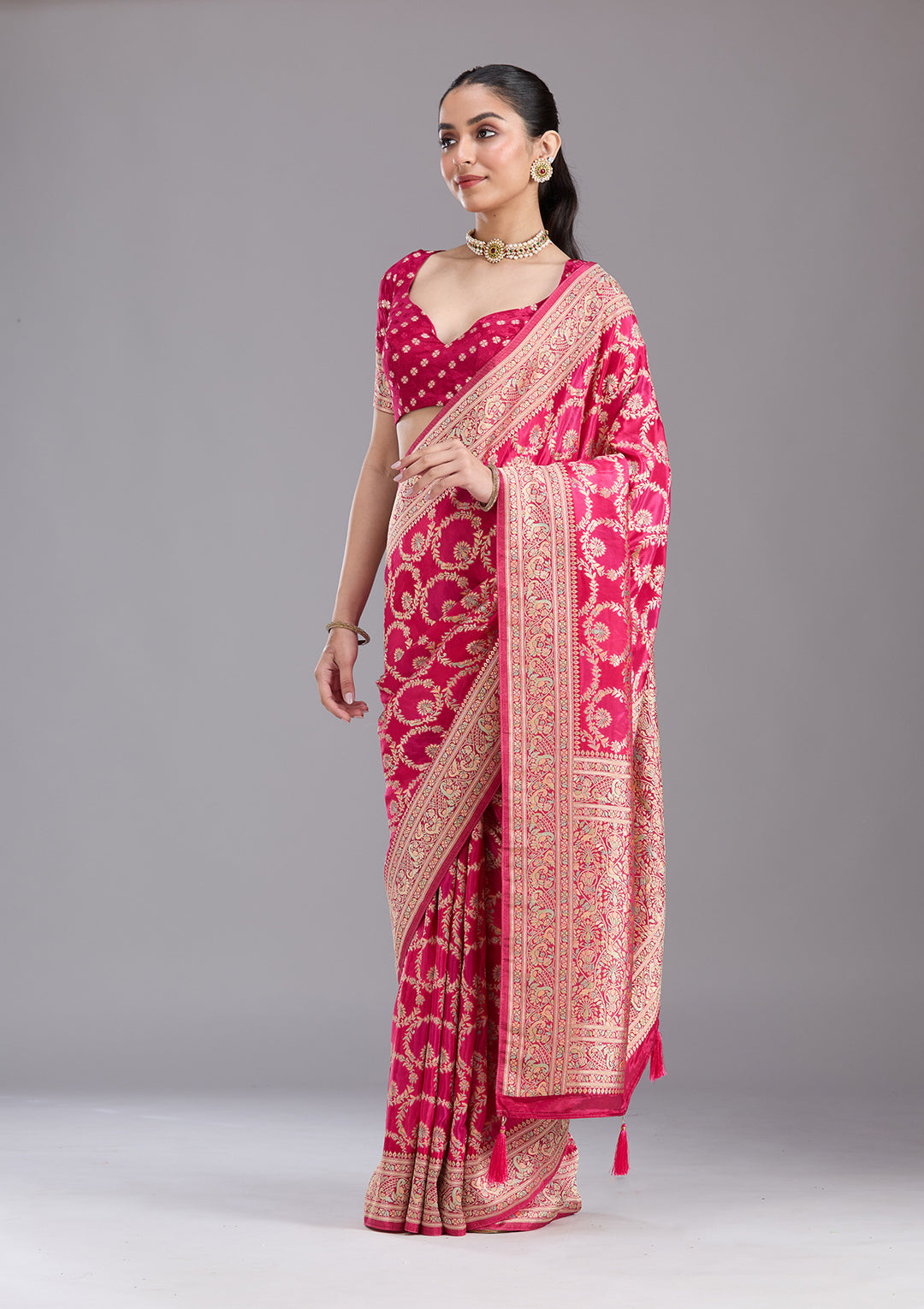 Rani Pink Banarasi Silk Saree