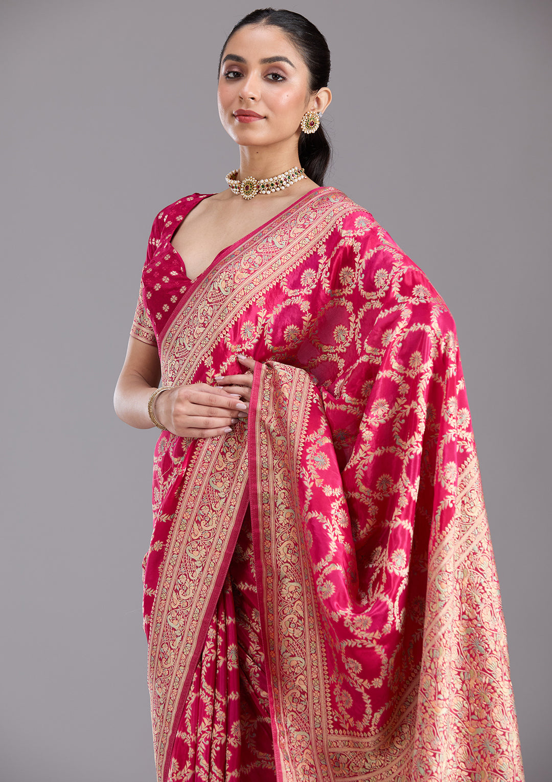 Rani Pink Banarasi Silk Saree
