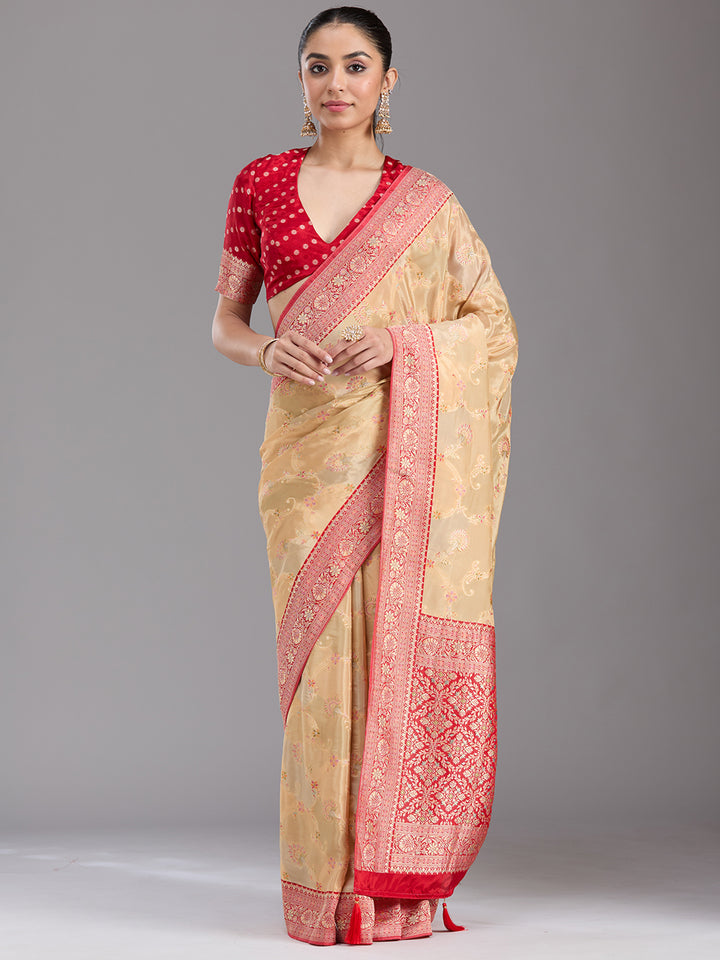Beige Banarasi Satin Silk_Saree