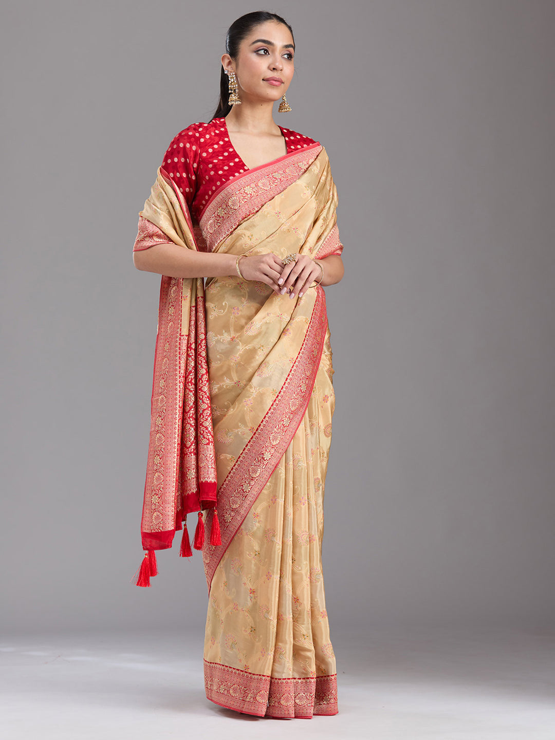Beige Banarasi Satin Silk_Saree