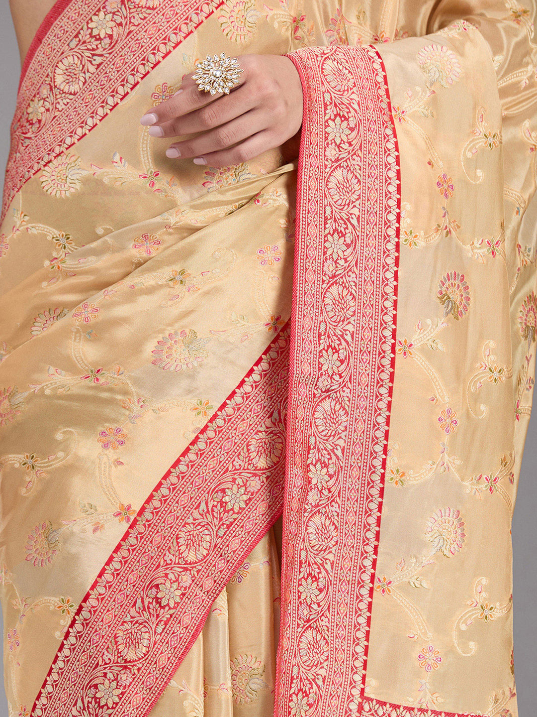 Beige Banarasi Satin Silk_Saree