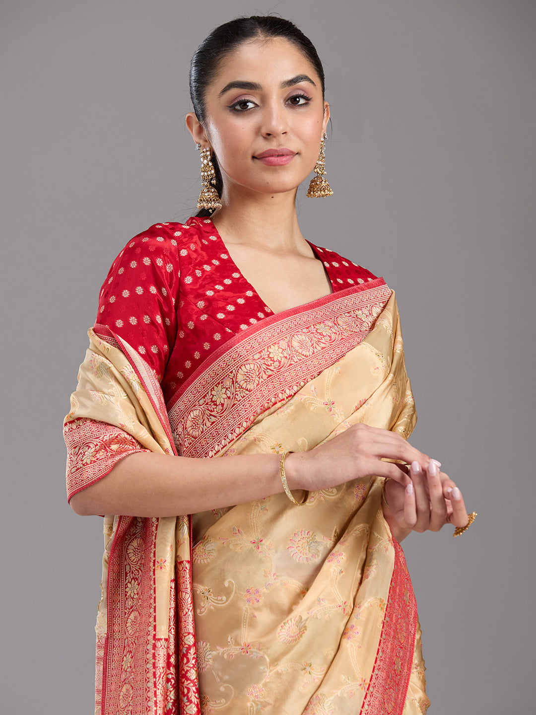 Beige Banarasi Satin Silk_Saree