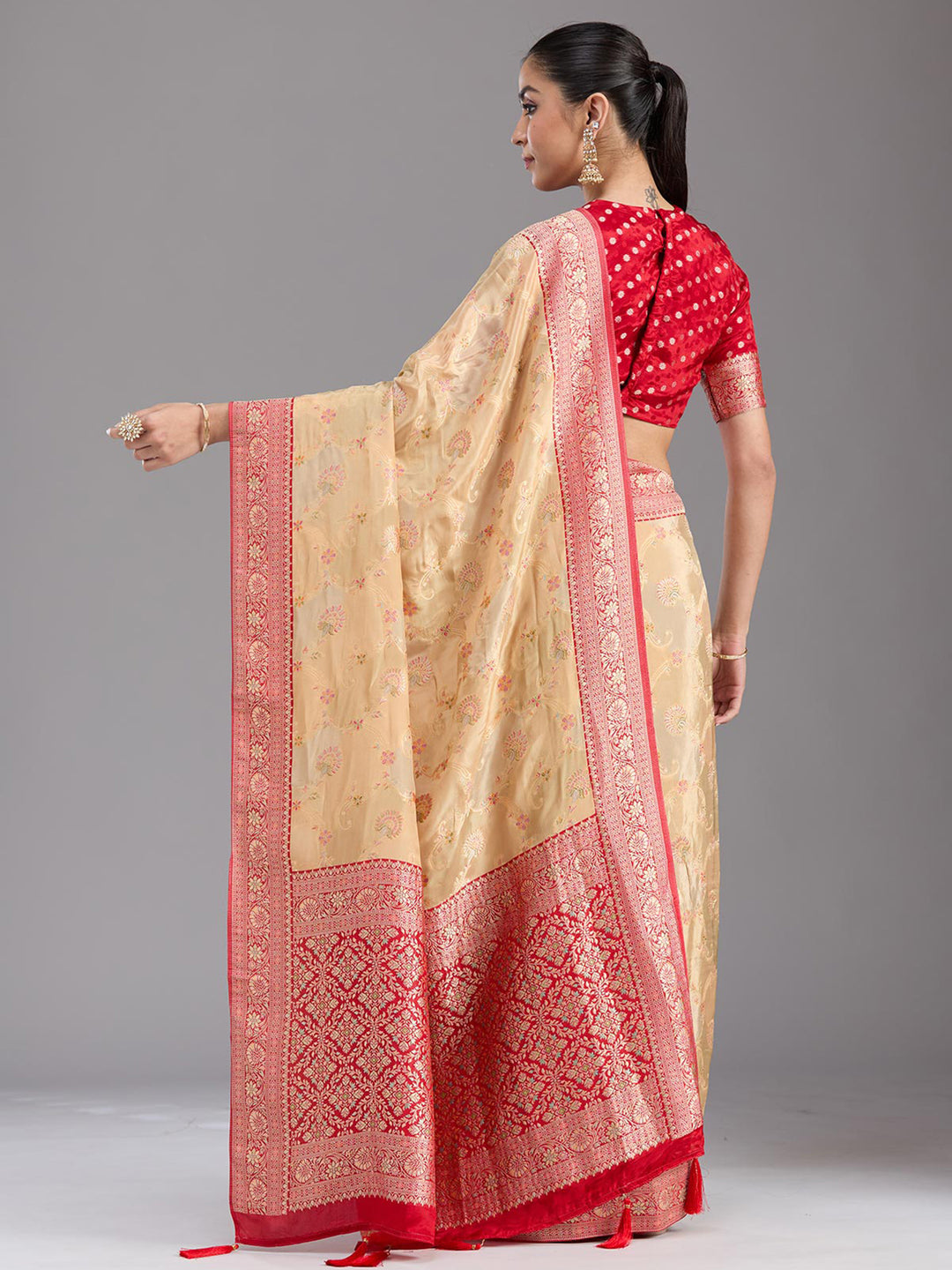 Beige Banarasi Satin Silk_Saree