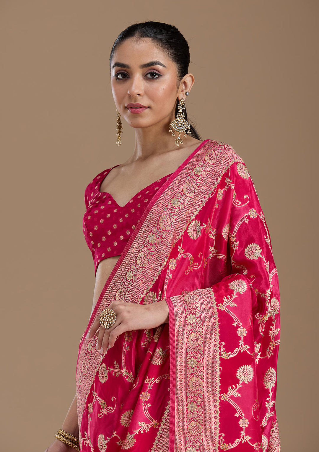 Beige Banarasi Satin Silk_Saree