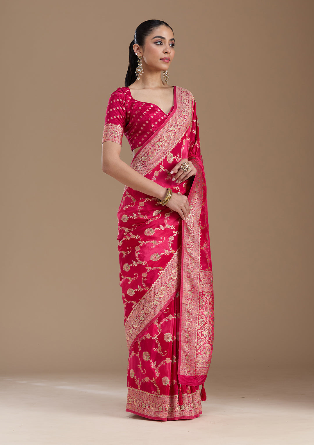 Rani Pink Banarasi Satin Silk_Saree
