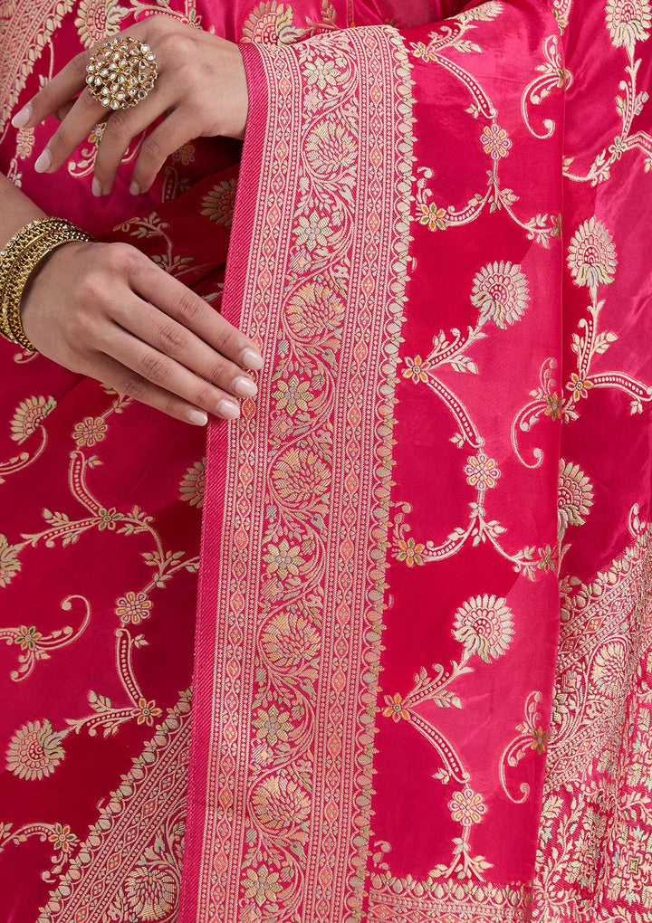 Rani Pink Banarasi Satin Silk_Saree