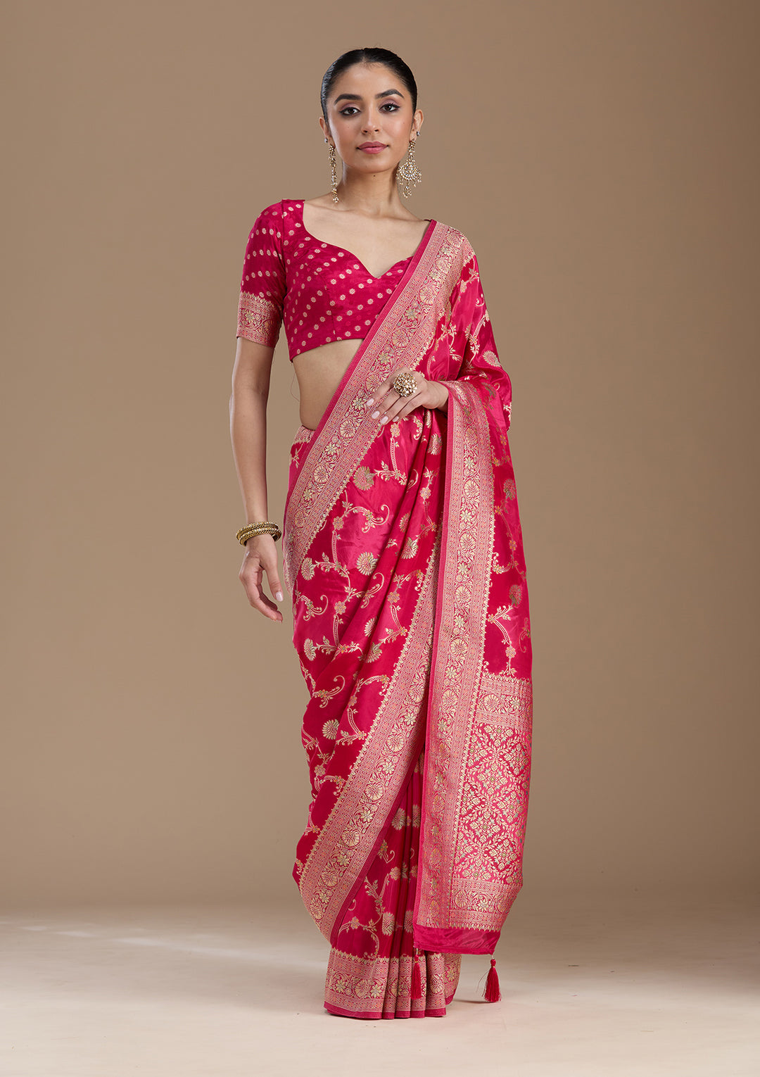 Rani Pink Banarasi Satin Silk_Saree