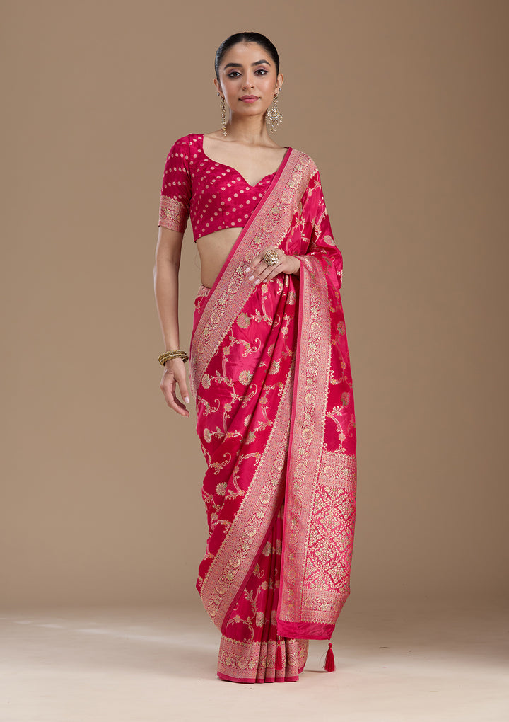 Rani Pink Banarasi Satin Silk_Saree