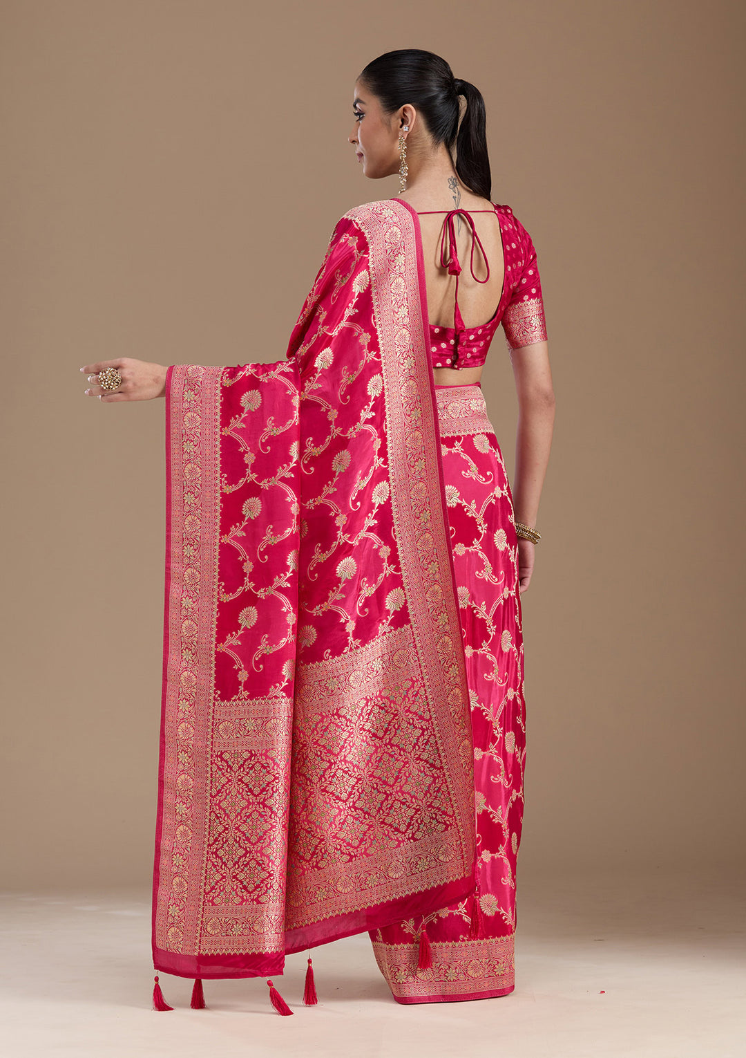 Rani Pink Banarasi Satin Silk_Saree