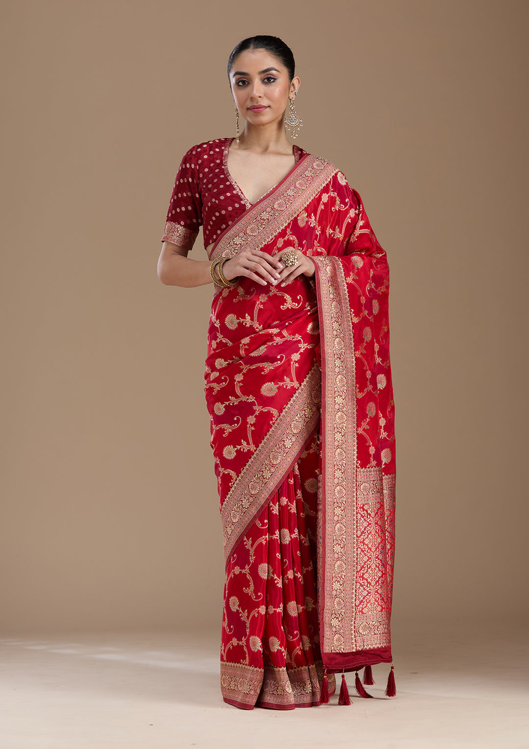 Red Banarasi Satin Silk_Saree
