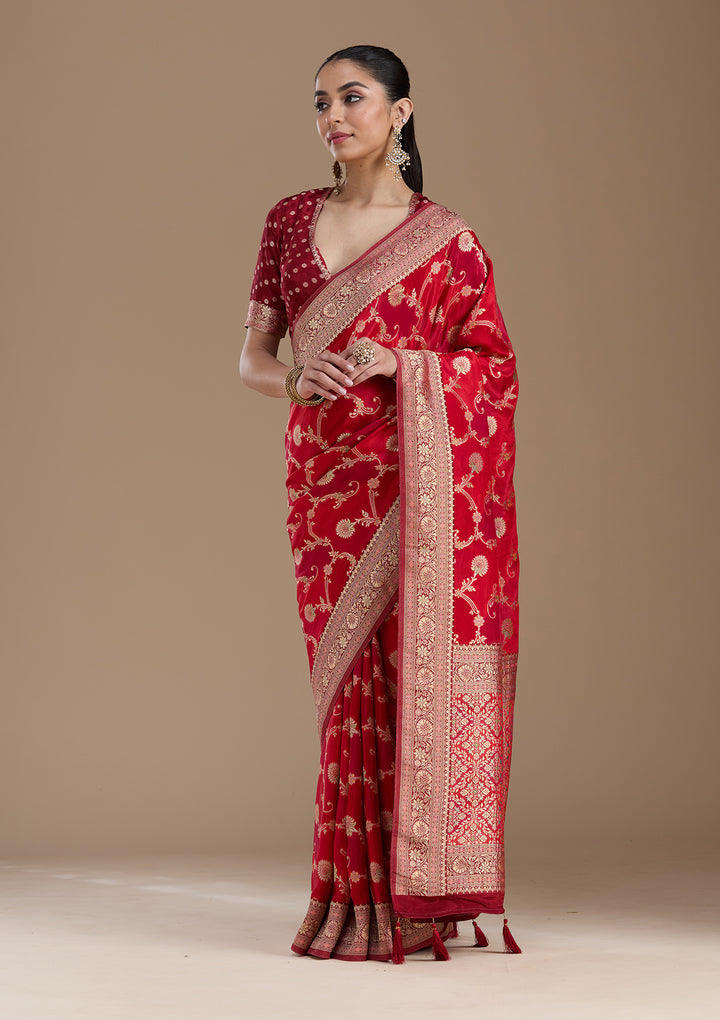 Red Banarasi Satin Silk_Saree