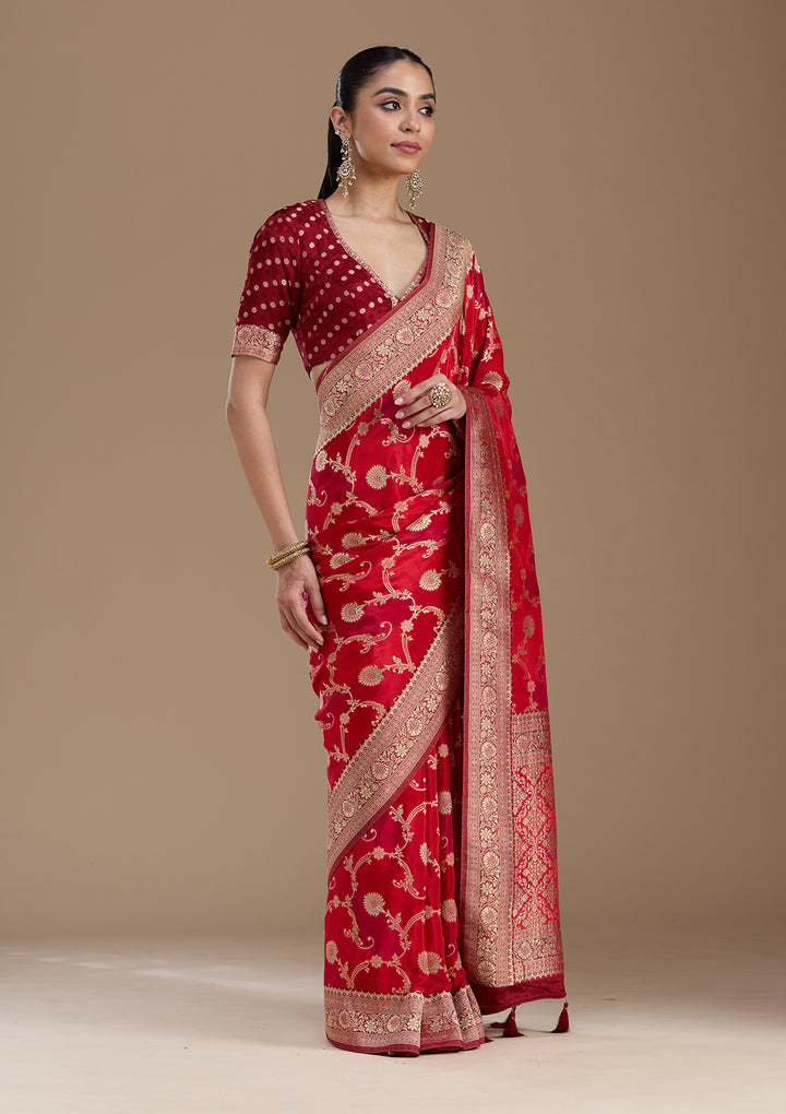 Red Banarasi Satin Silk_Saree