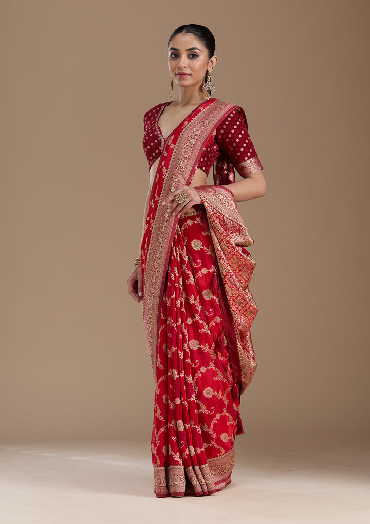 Red Banarasi Satin Silk_Saree