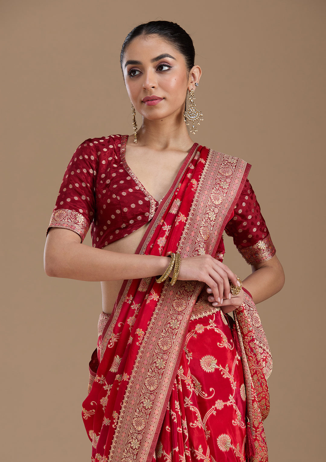 Red Banarasi Satin Silk_Saree