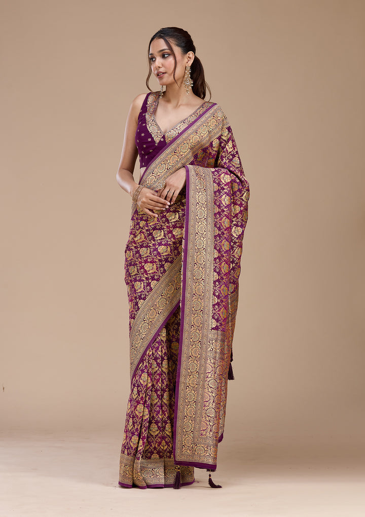 Purple Stonework Silk Saree