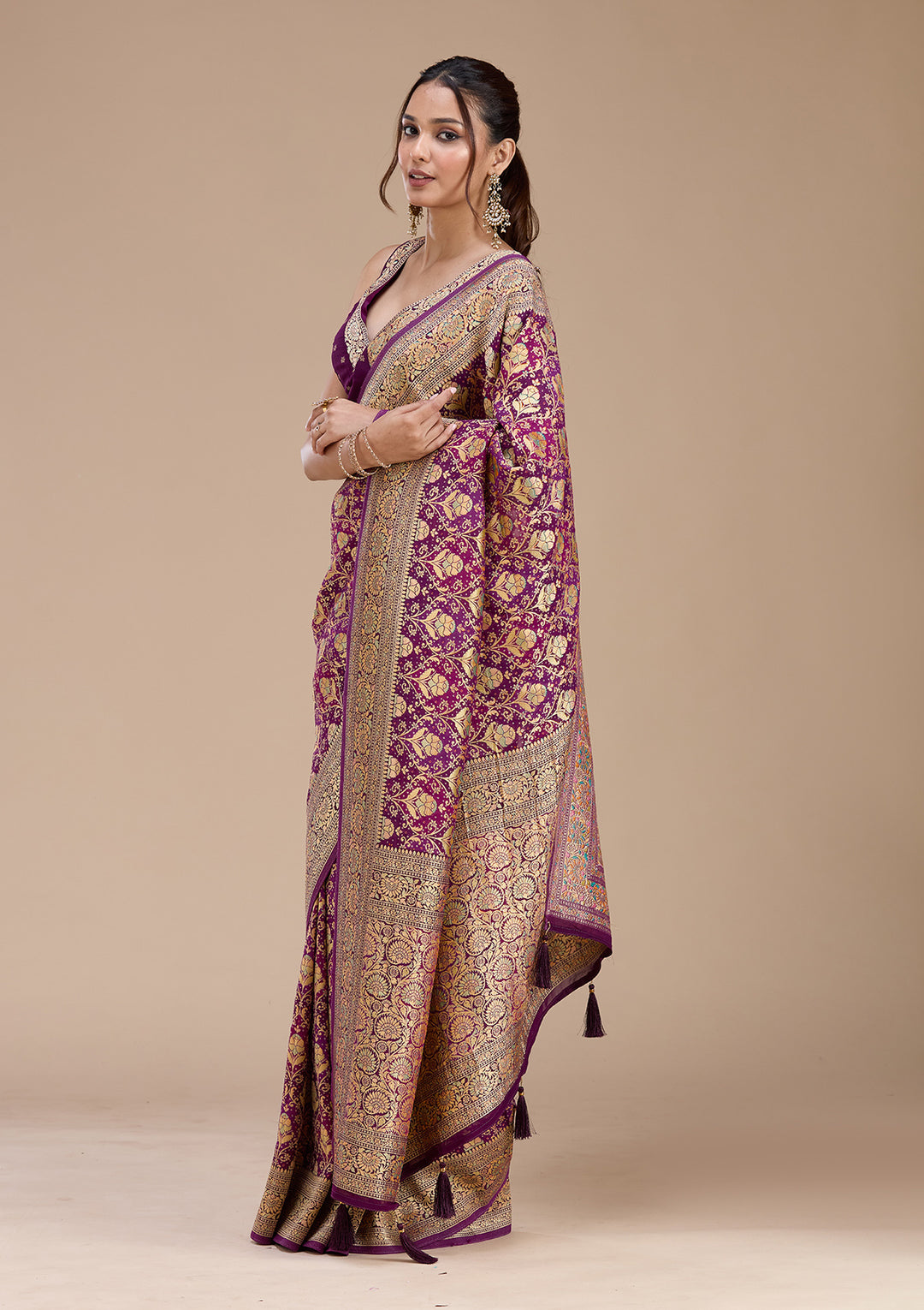 Purple Stonework Silk Saree