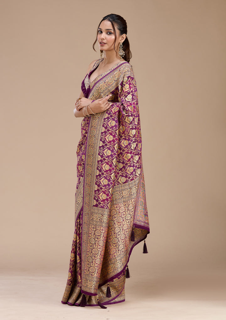 Purple Stonework Silk Saree