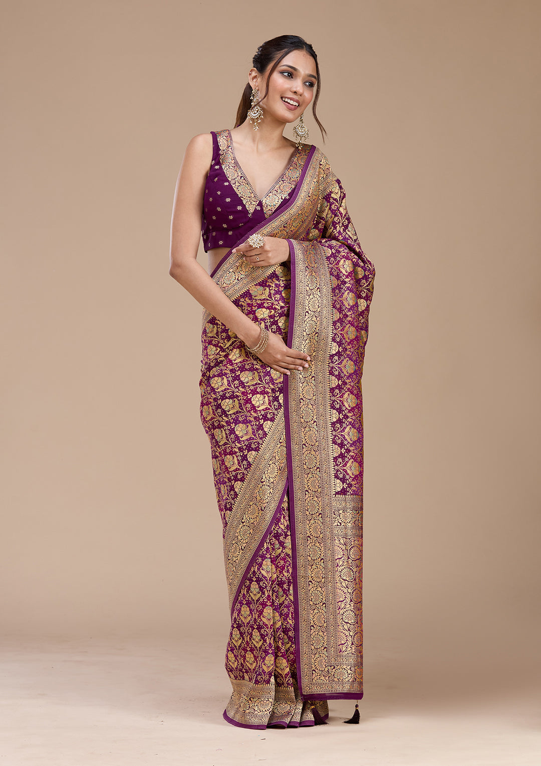 Purple Stonework Silk Saree