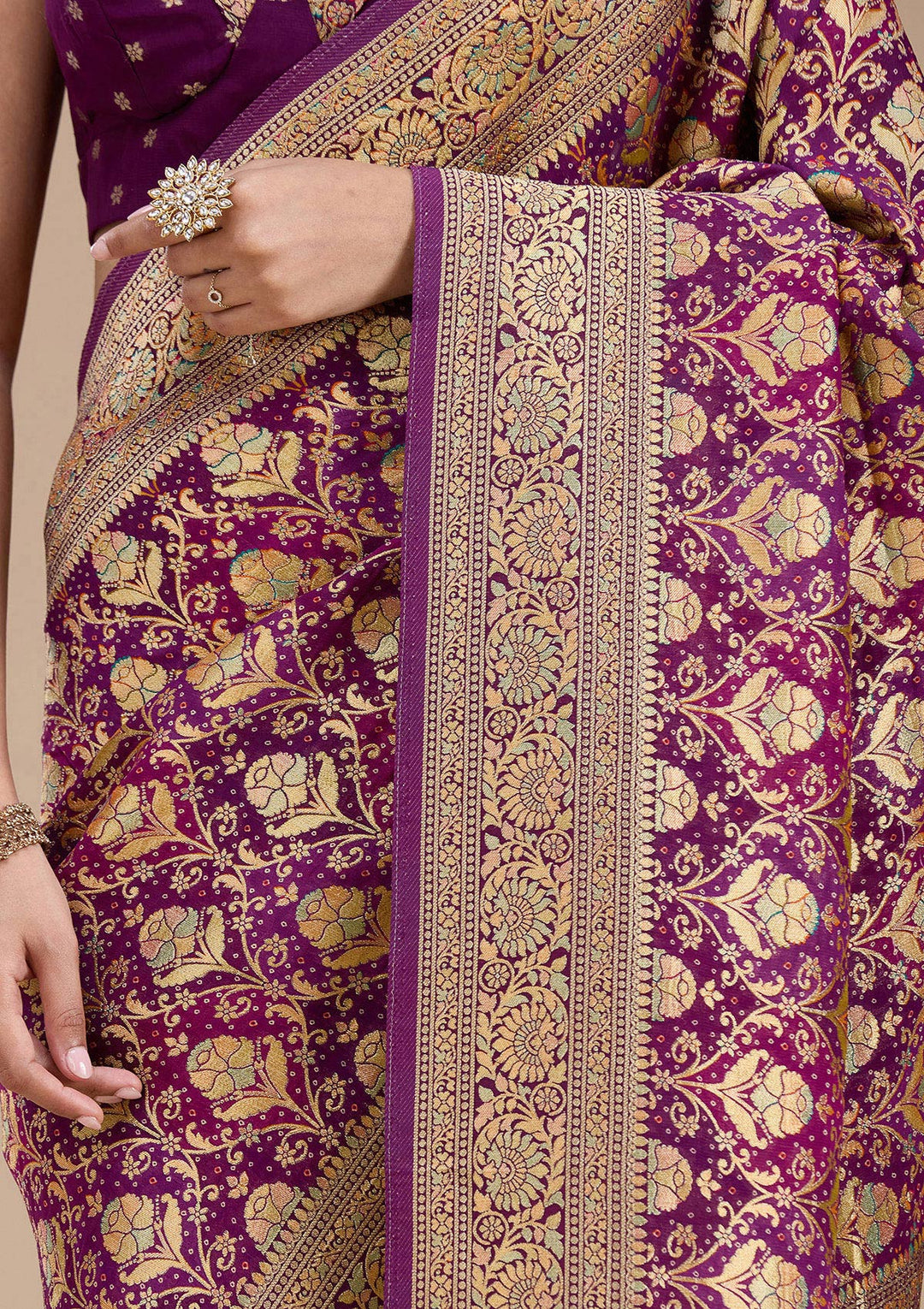 Purple Stonework Silk Saree