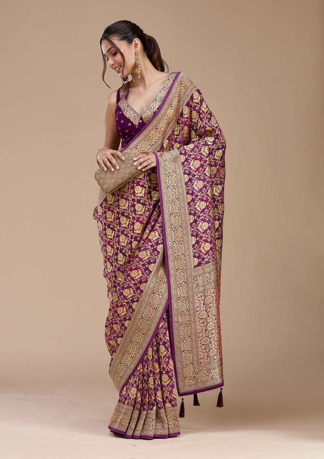 Purple Stonework Silk Saree