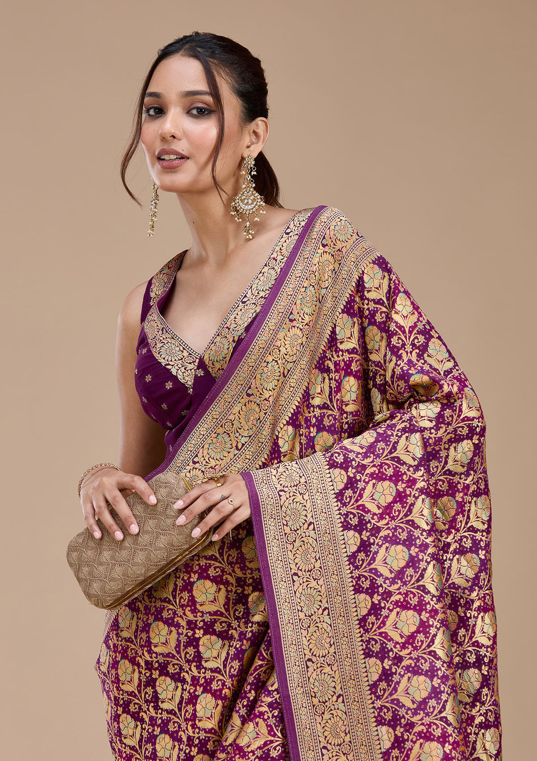 Purple Stonework Silk Saree