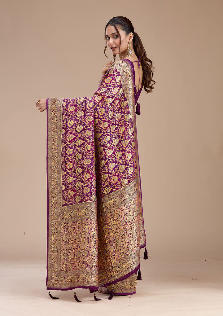 Purple Stonework Silk Saree