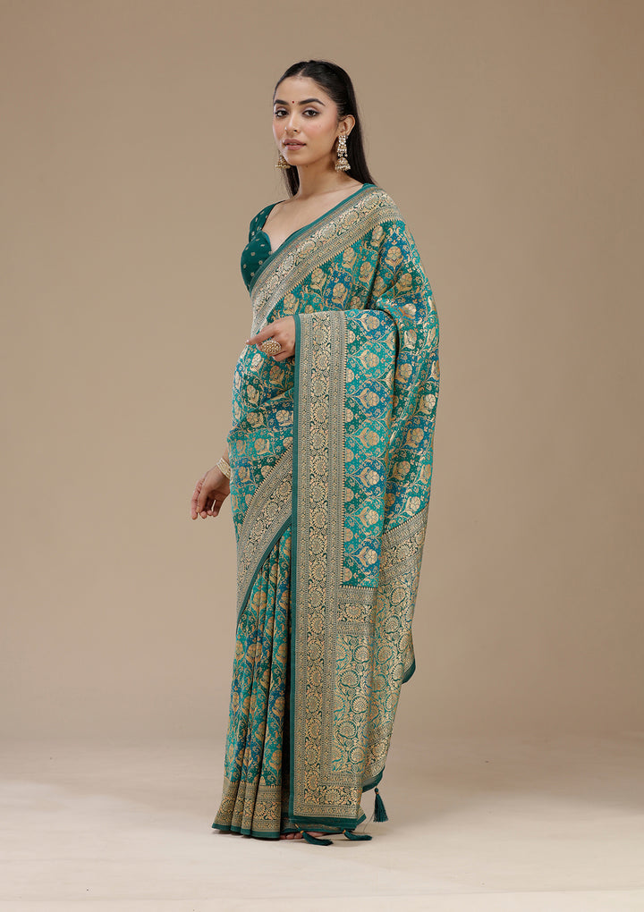 Turquoise Blue Banarasi Silk Saree