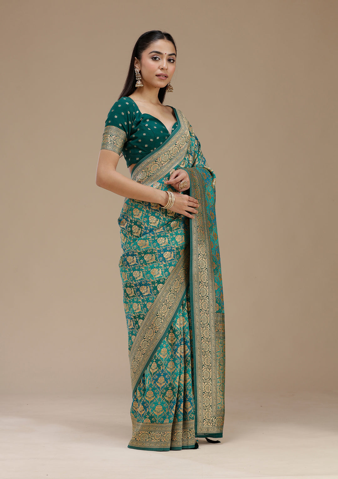 Turquoise Blue Banarasi Silk Saree