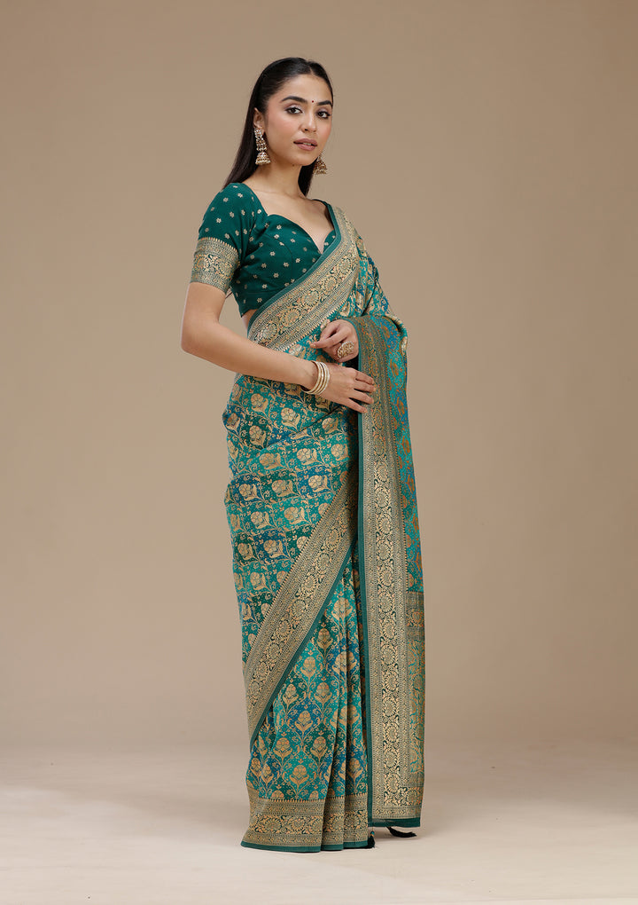Turquoise Blue Banarasi Silk Saree