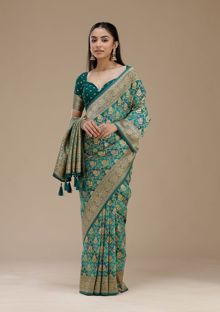 Turquoise Blue Banarasi Silk Saree