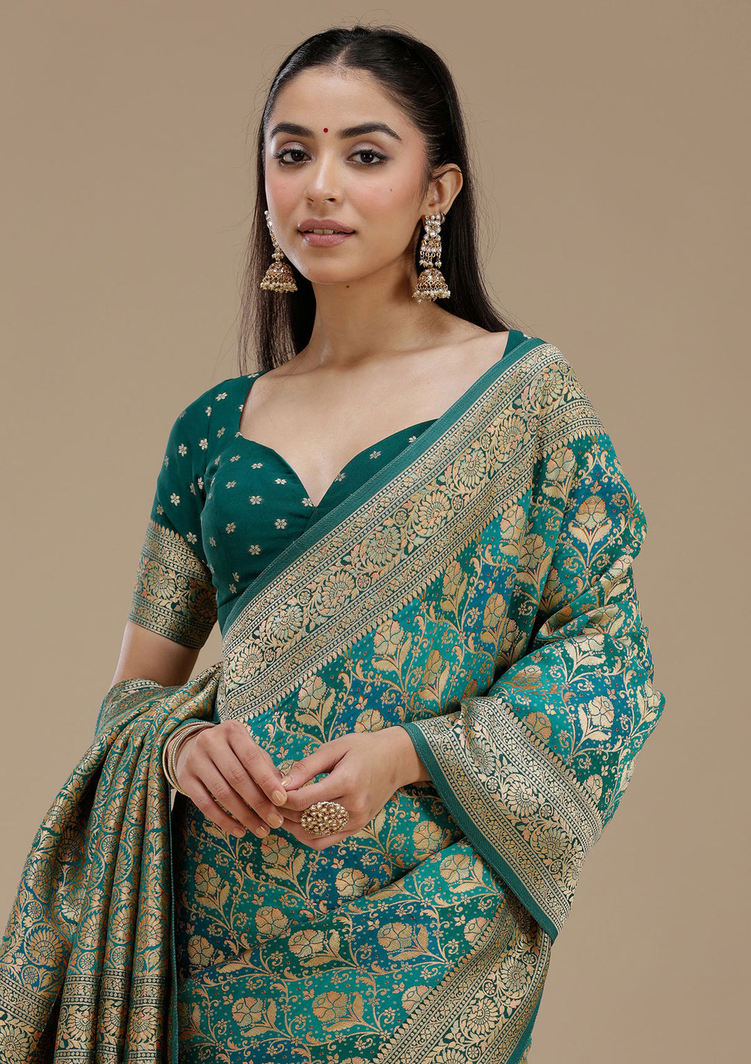 Turquoise Blue Banarasi Silk Saree