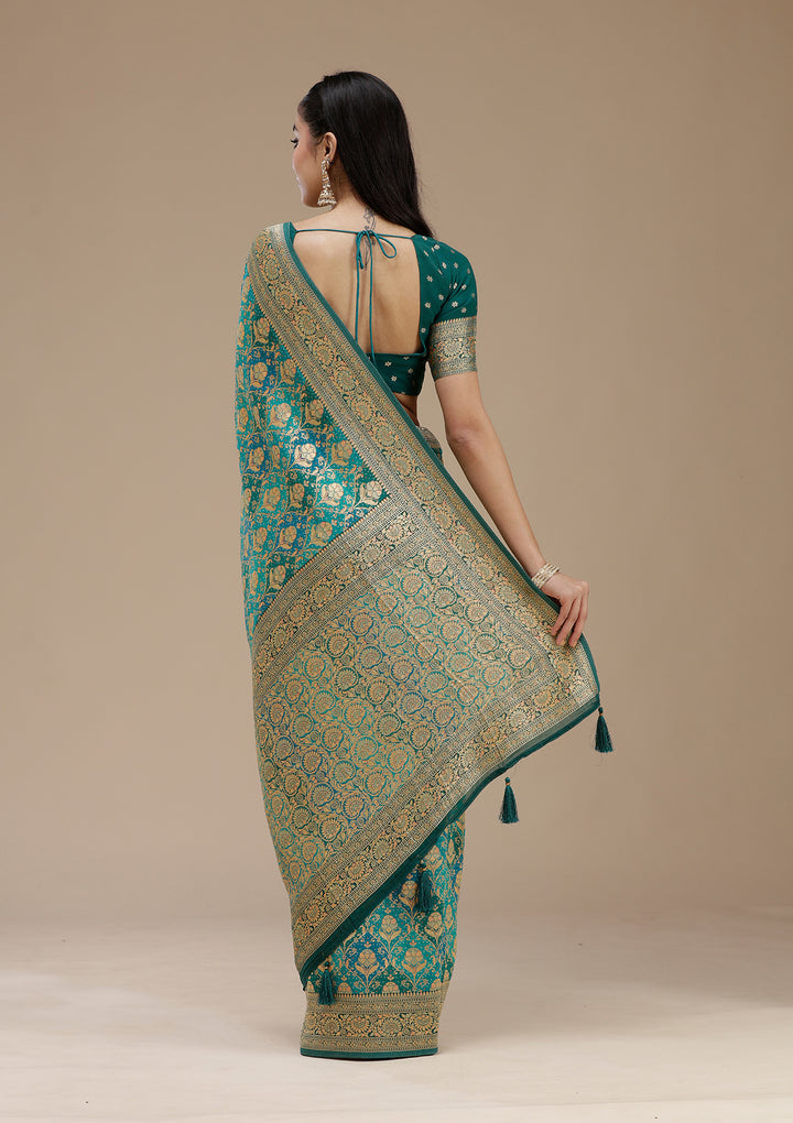 Turquoise Blue Banarasi Silk Saree