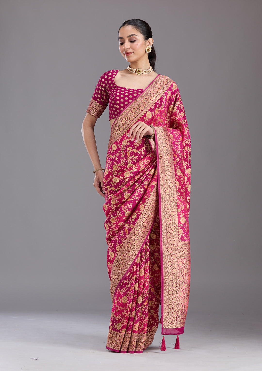 Rani Pink Banarasi Silk Saree