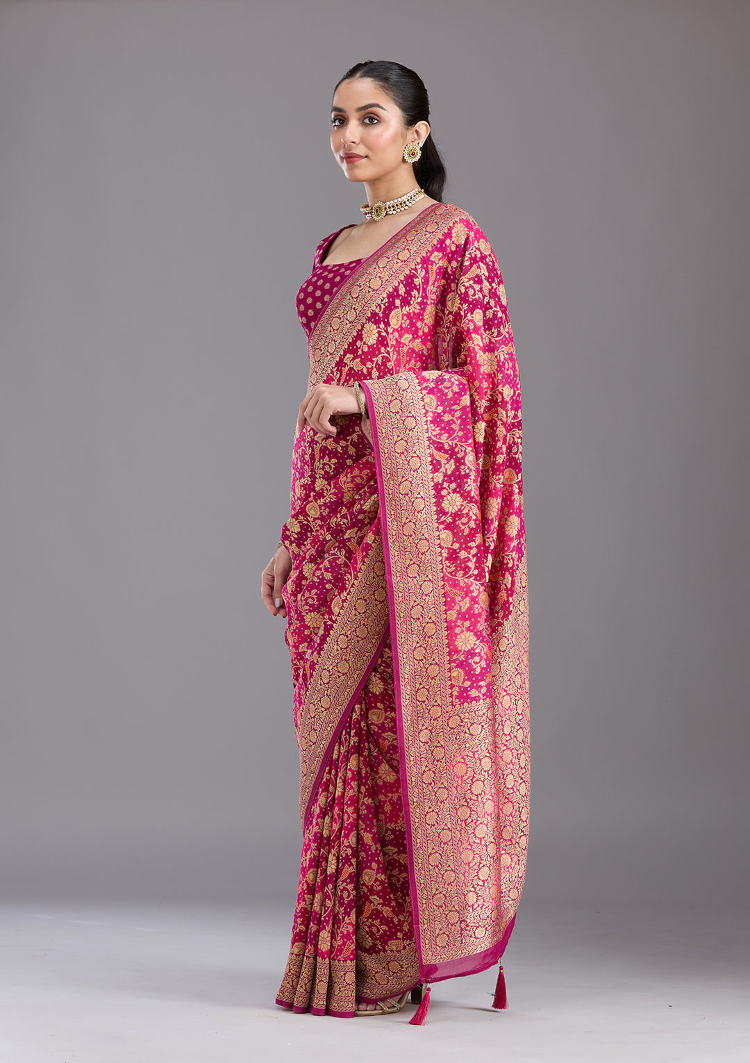Rani Pink Banarasi Silk Saree