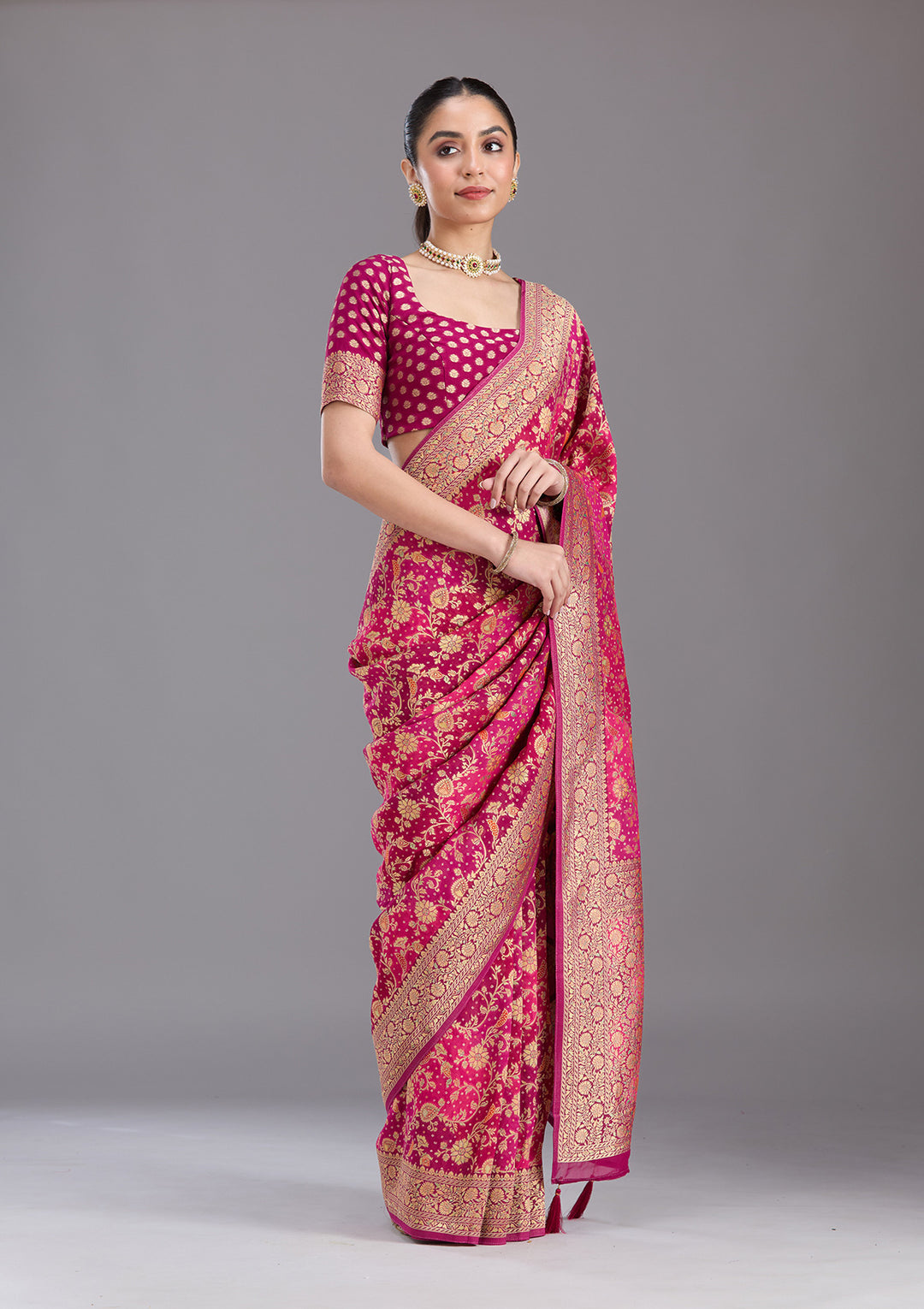 Rani Pink Banarasi Silk Saree