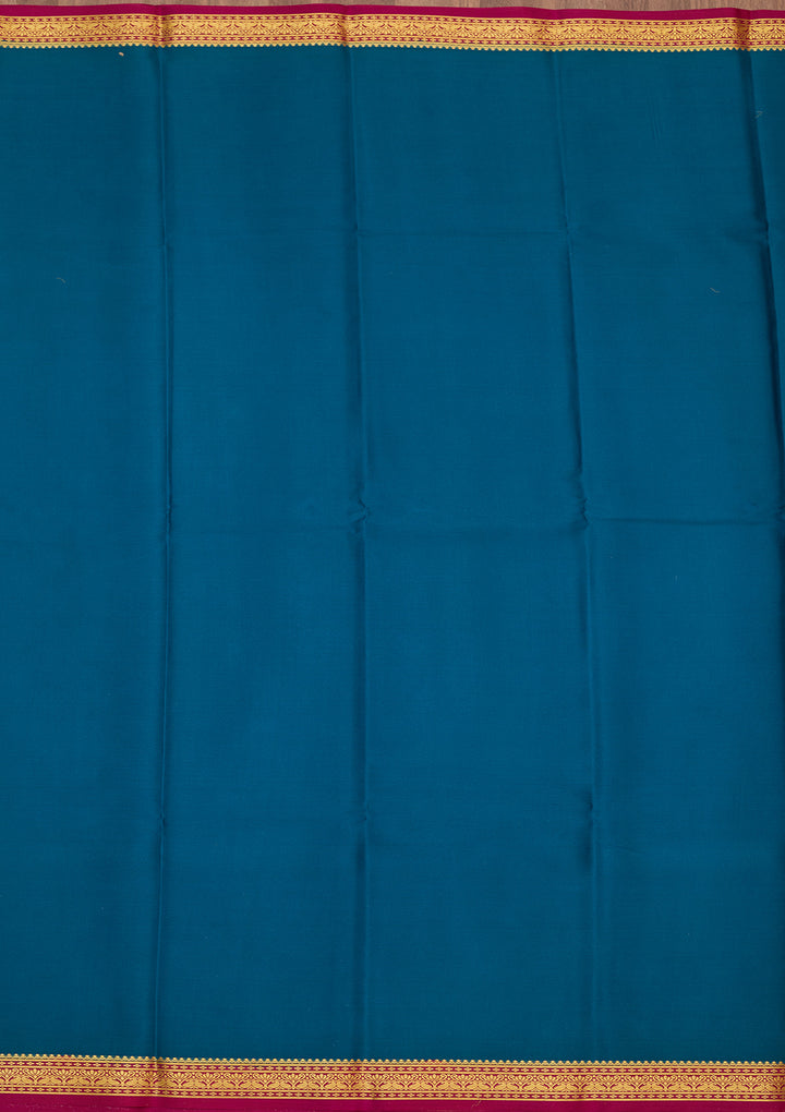 Peacock Blue Zariwork Pure Crepe Silk Saree
