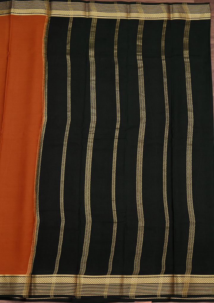 Brown Zariwork Pure Crepe Silk Saree