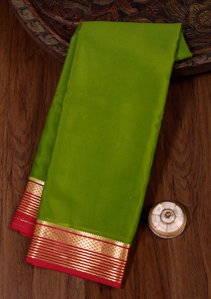 Parrot Green Zariwork Pure Crepe Silk Saree