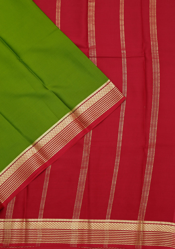 Parrot Green Zariwork Pure Crepe Silk Saree