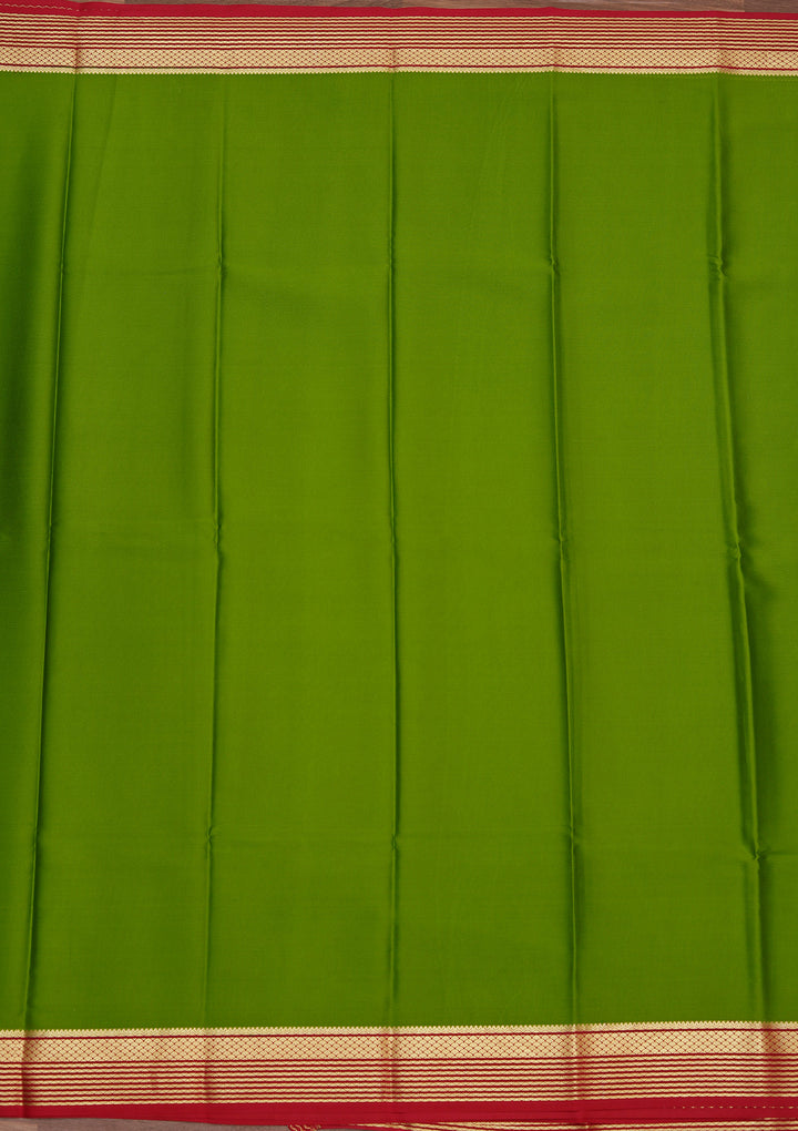 Parrot Green Zariwork Pure Crepe Silk Saree