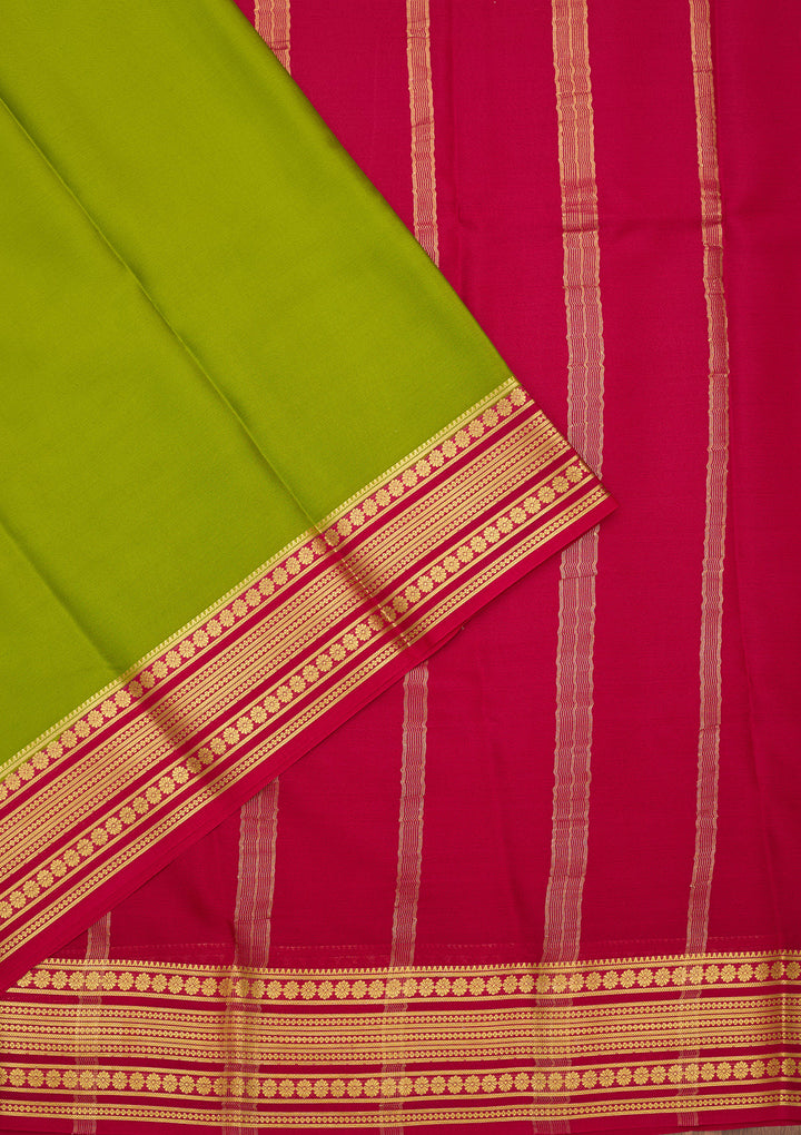 Parrot Green Zariwork Pure Crepe Silk Saree