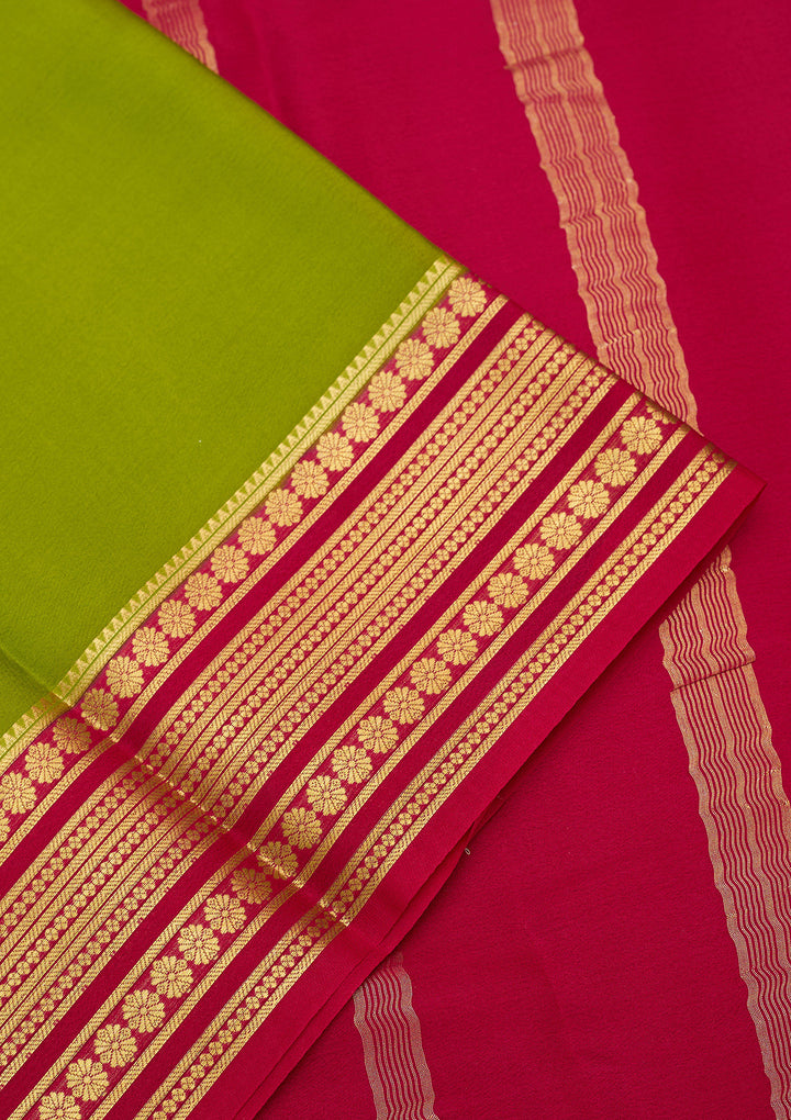 Parrot Green Zariwork Pure Crepe Silk Saree