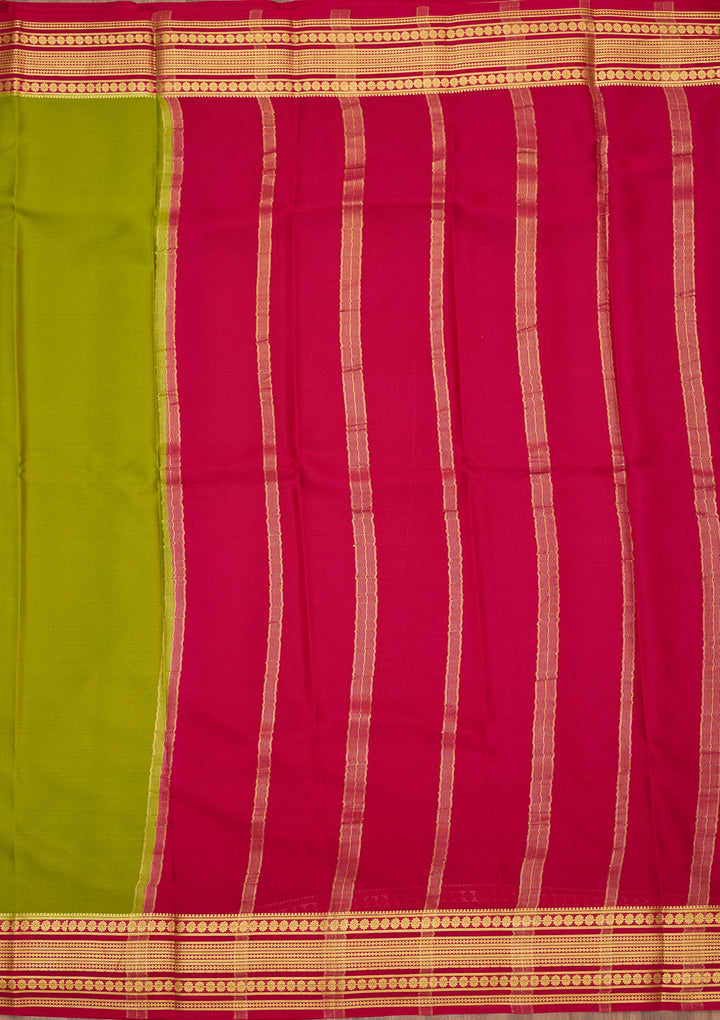 Parrot Green Zariwork Pure Crepe Silk Saree