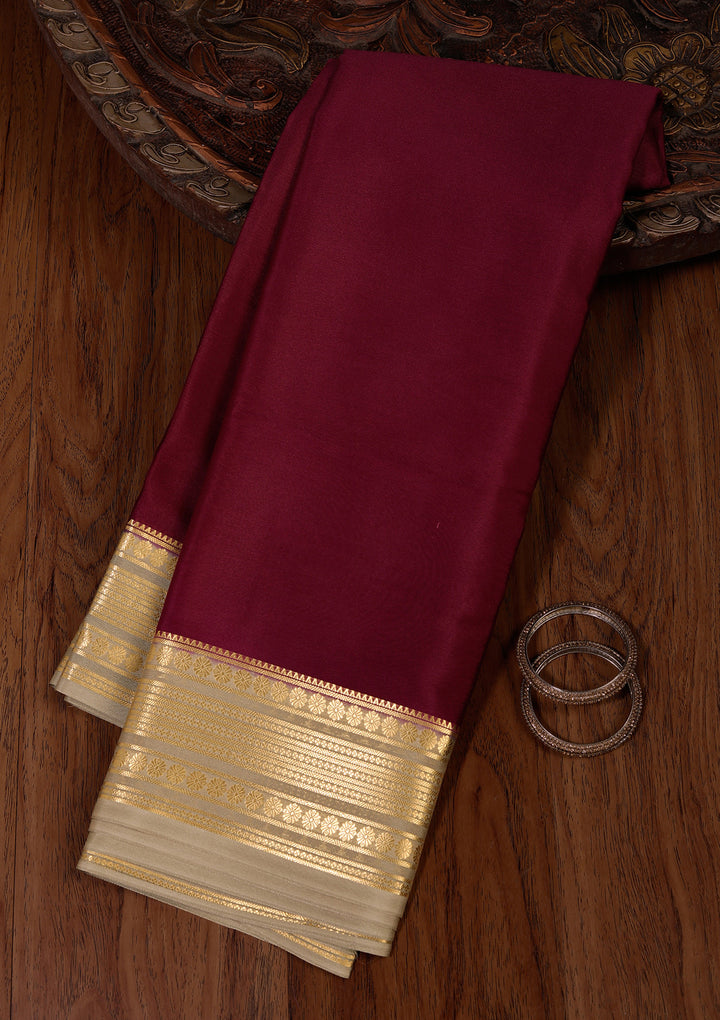 Wine Zariwork Pure Crepe Silk Saree