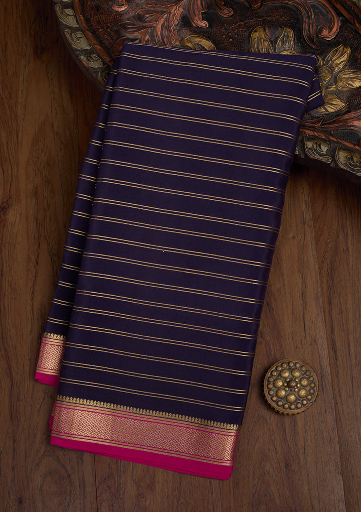 Navy Blue Zariwork Pure Crepe Silk Saree