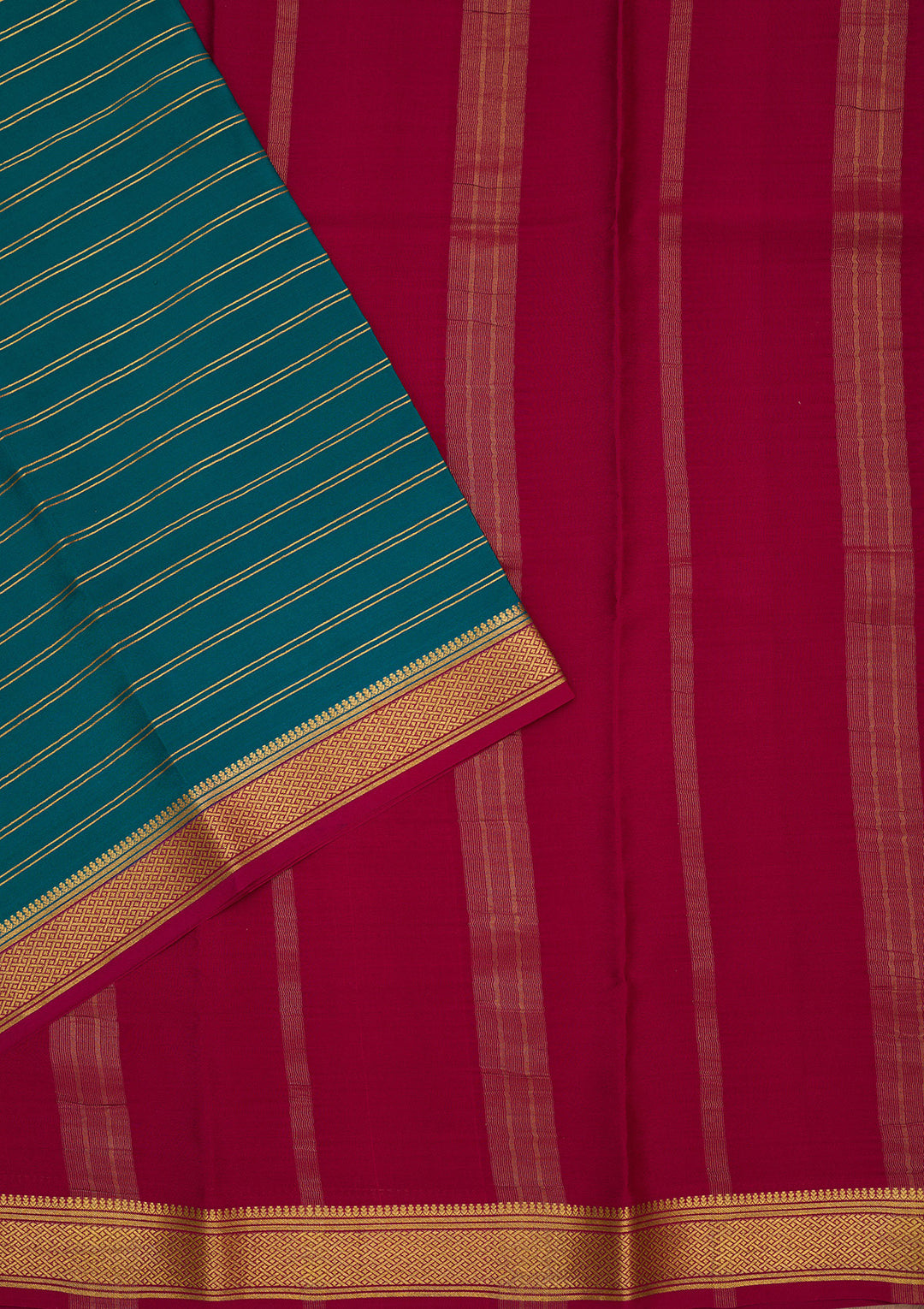 Peacock Green Zariwork Pure Crepe Silk Saree