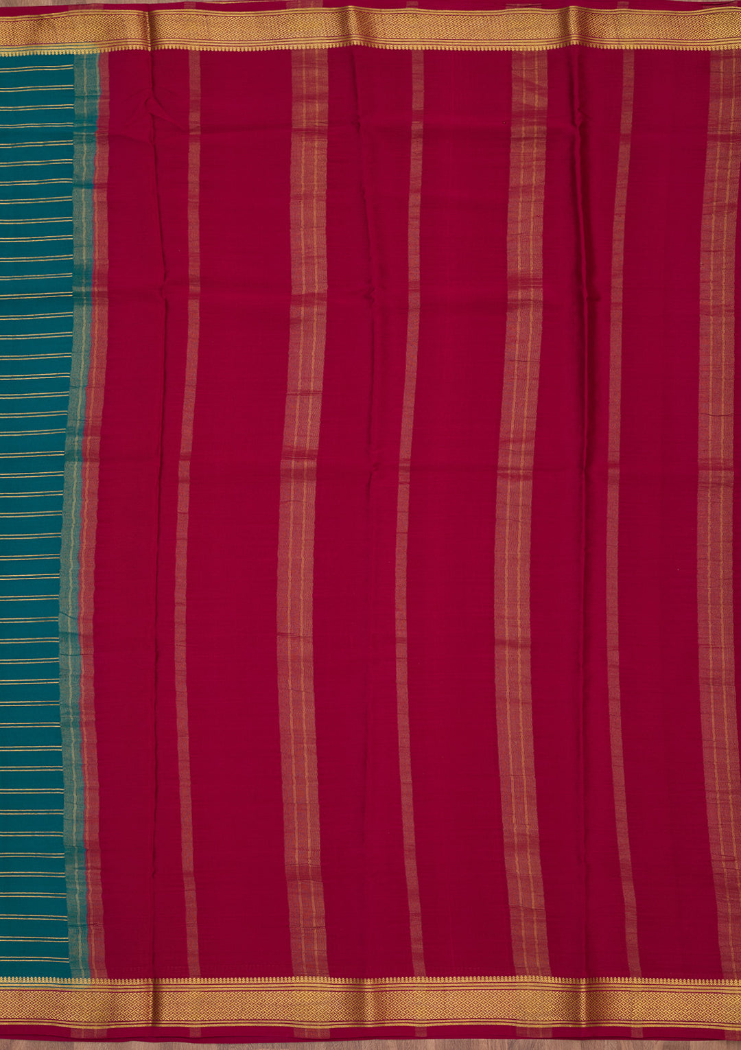 Peacock Green Zariwork Pure Crepe Silk Saree